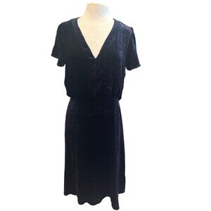 Brora Velvet Silk Blend Dress Navy Multi Dot Print Size(US 10) Short Sleeve Midi